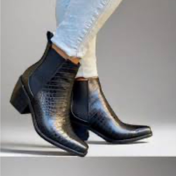 Free People leather Cowboy Black Textured Ankle Boots - Picture 1 of 8